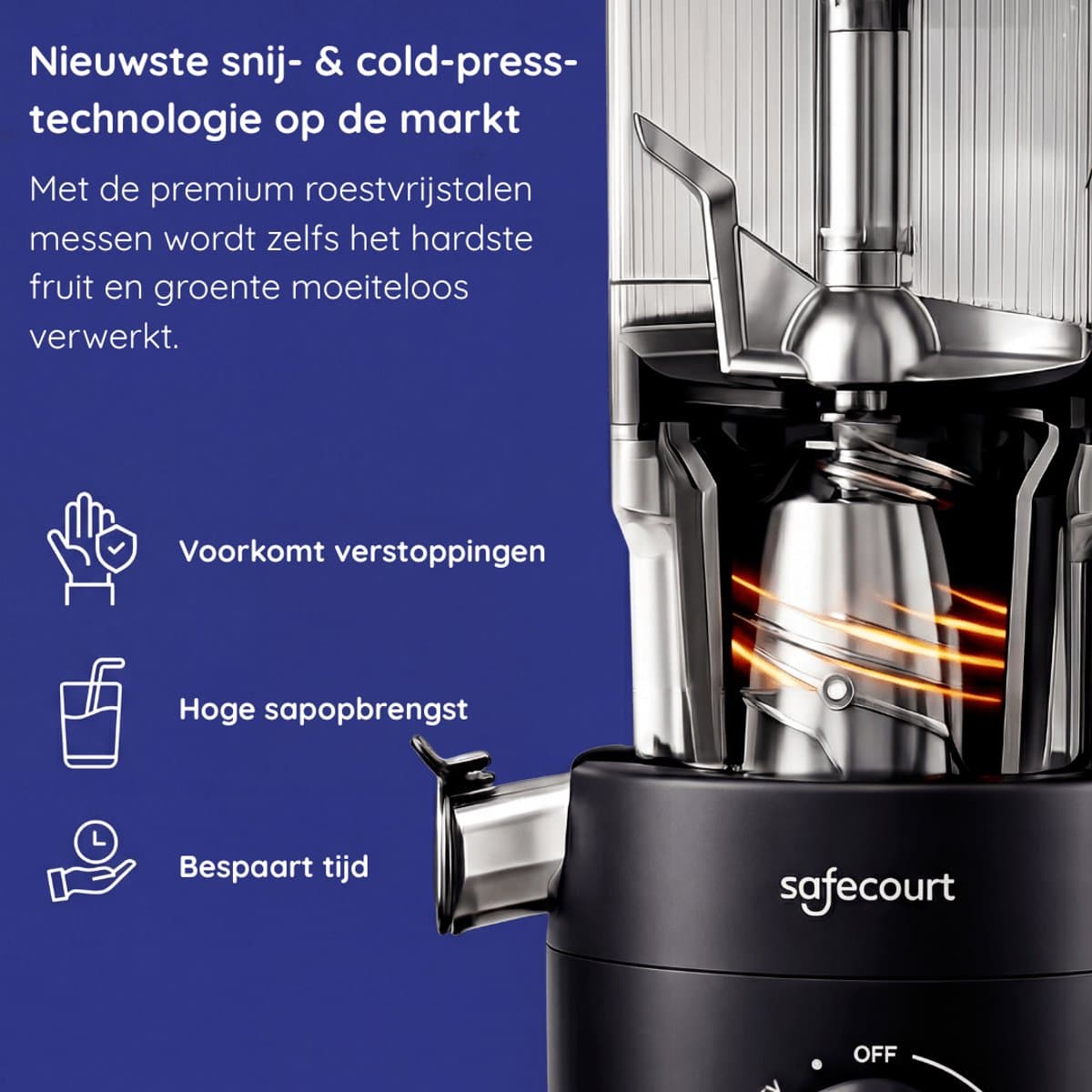 Safecourt Kitchen Slow Juicer XXL - krachtige motor [Pre-cutter & Cold-press technologie] - eenvoudige reiniging - BPA-vrij - sapcentrifuge Zwart thumbnail 7