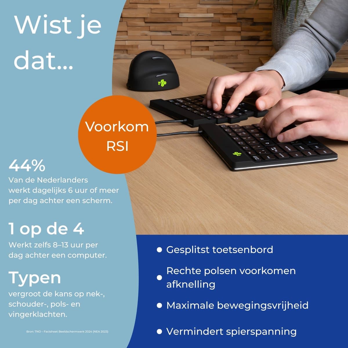 R-Go Split Break - Ergonomisch Toetsenbord & Numpad - Bluetooth - Break software - QWERTY US - Draadloos - Zwart thumbnail 2