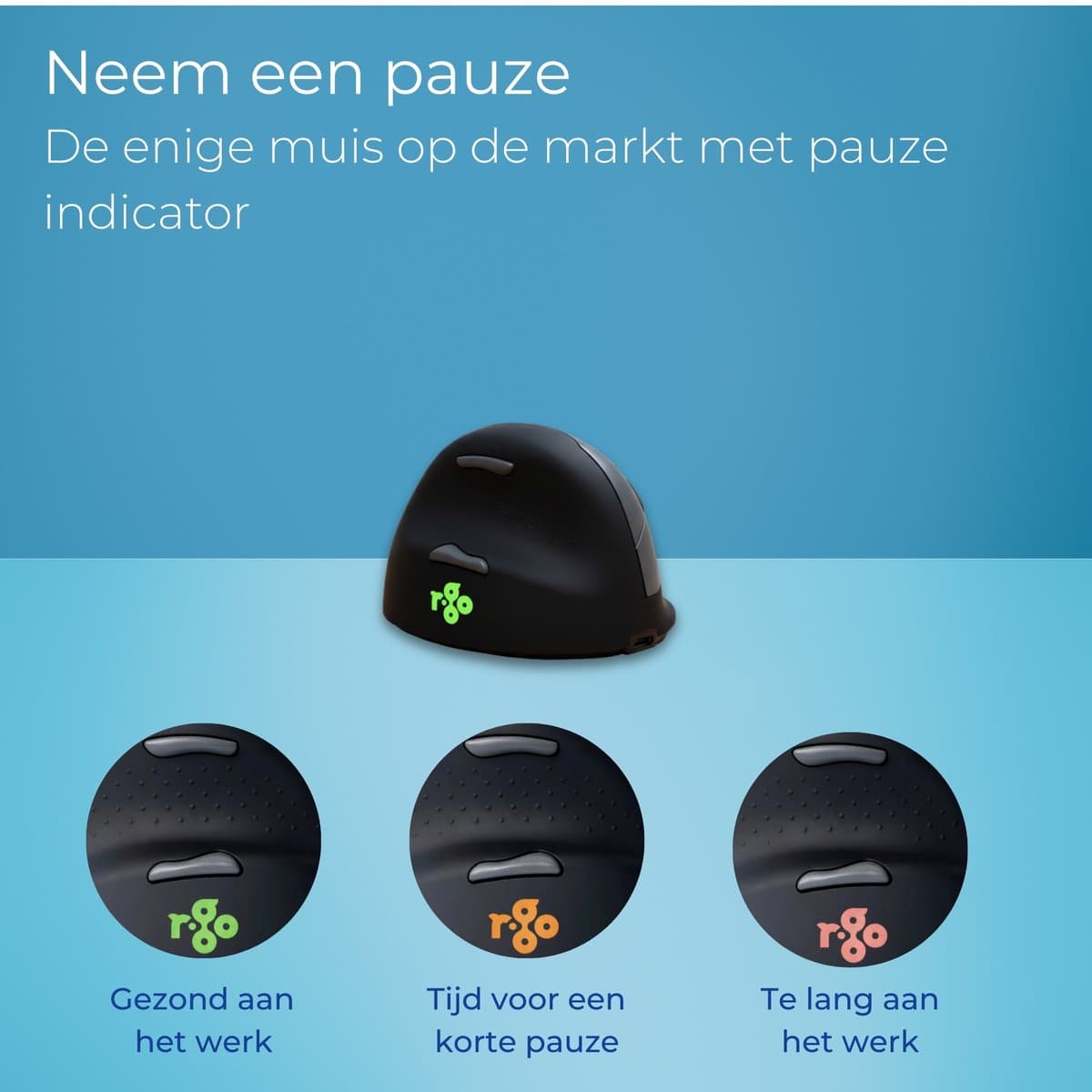 R-Go HE - Ergonomische Verticale Muis - Bluetooth - Break Software - Linkshandig - Draadloos - Zwart thumbnail 2