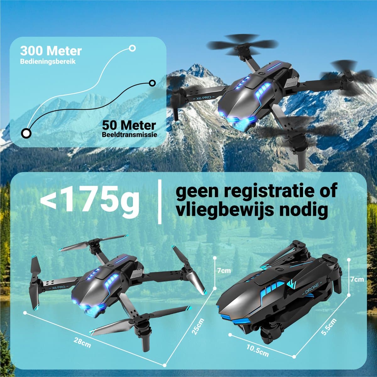 HAWX Drone - Drone met 4K Camera - Mini drone - Voor Kinderen/Volwassenen - Drones - Tot 90 Minuten Vliegen - Incl. 3 Batterijen, Opbergtas, Landing Pad thumbnail 2