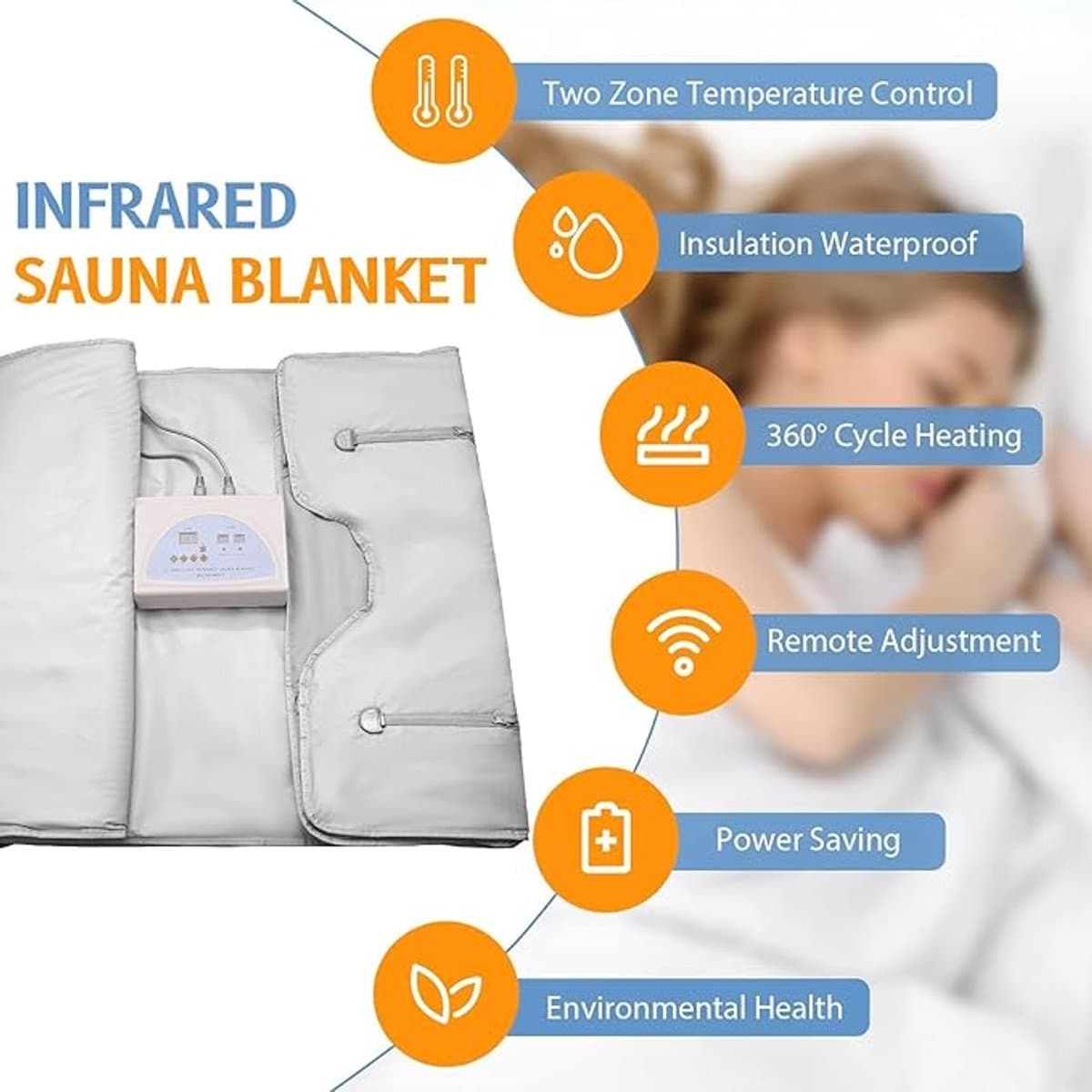 Infrarood Saunadeken met 2 Verwarmingszones – Digitale Detox Saunadeken tot 80°C – Oxford Sauna Blanket met Afstandsbediening – Thuis Sauna voor Ontspanning en Warmtetherapie thumbnail 6