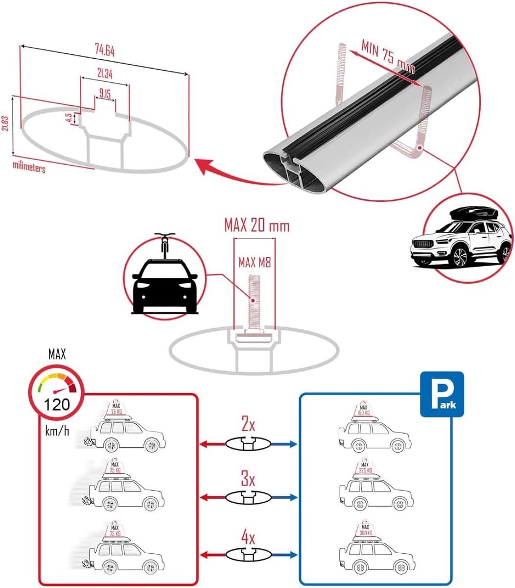 Dakdrager voor Fiat Doblo 2 (2010-2022) - Aluminium Spoorstaven voor Fietsen, Ski's en Dakkoffers thumbnail 7