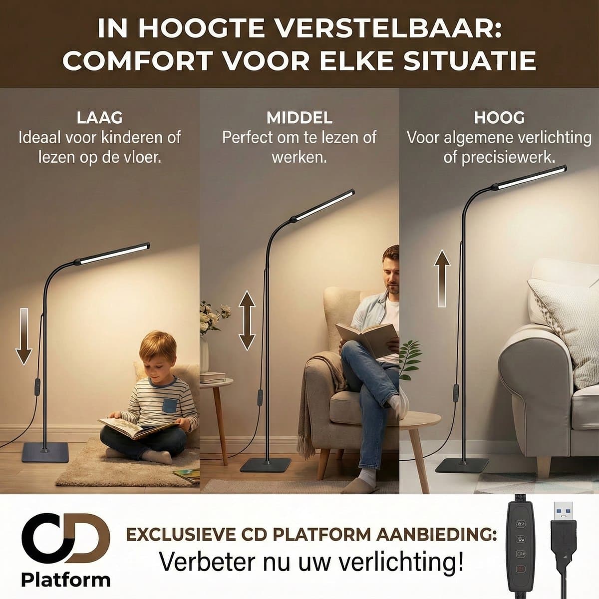 MUPOO Dimbare LED Vloerlamp - Flexibel verstelbaar, 10W USB thumbnail 3