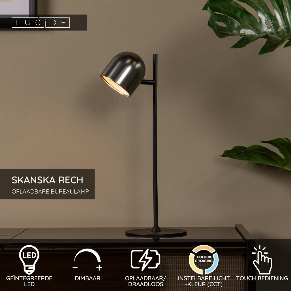 Lucide SKANSKA RECH - Oplaadbare Bureaulamp Binnen/Buiten - Accu/Batterij - LED Dimbaar - CCT - 1x3W 3000K/6000K - IP44 - Grijs ijzer thumbnail 2