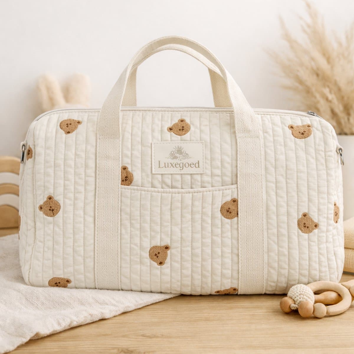 Luxegoed® Luiertas Schoudertas – Verzorgingstas voor Baby – XL Luiertas met Kinderwagenhaken & Schouderband – Beertje Design – Ruime Opbergvakken – Unisex Baby Tas thumbnail 4