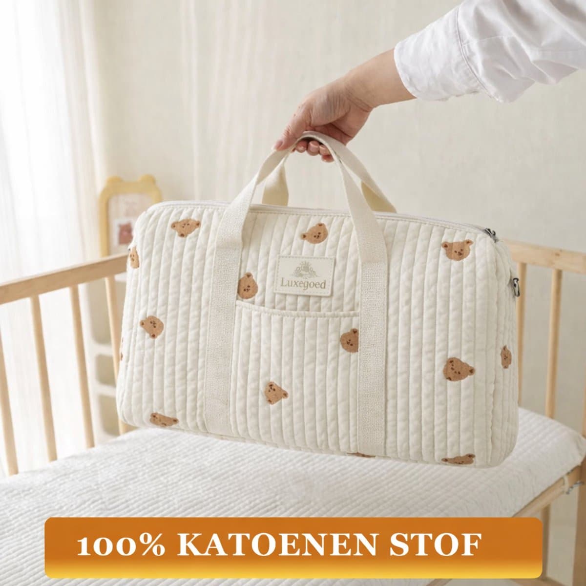 Luxegoed® Luiertas Schoudertas – Verzorgingstas voor Baby – XL Luiertas met Kinderwagenhaken & Schouderband – Beertje Design – Ruime Opbergvakken – Unisex Baby Tas thumbnail 8