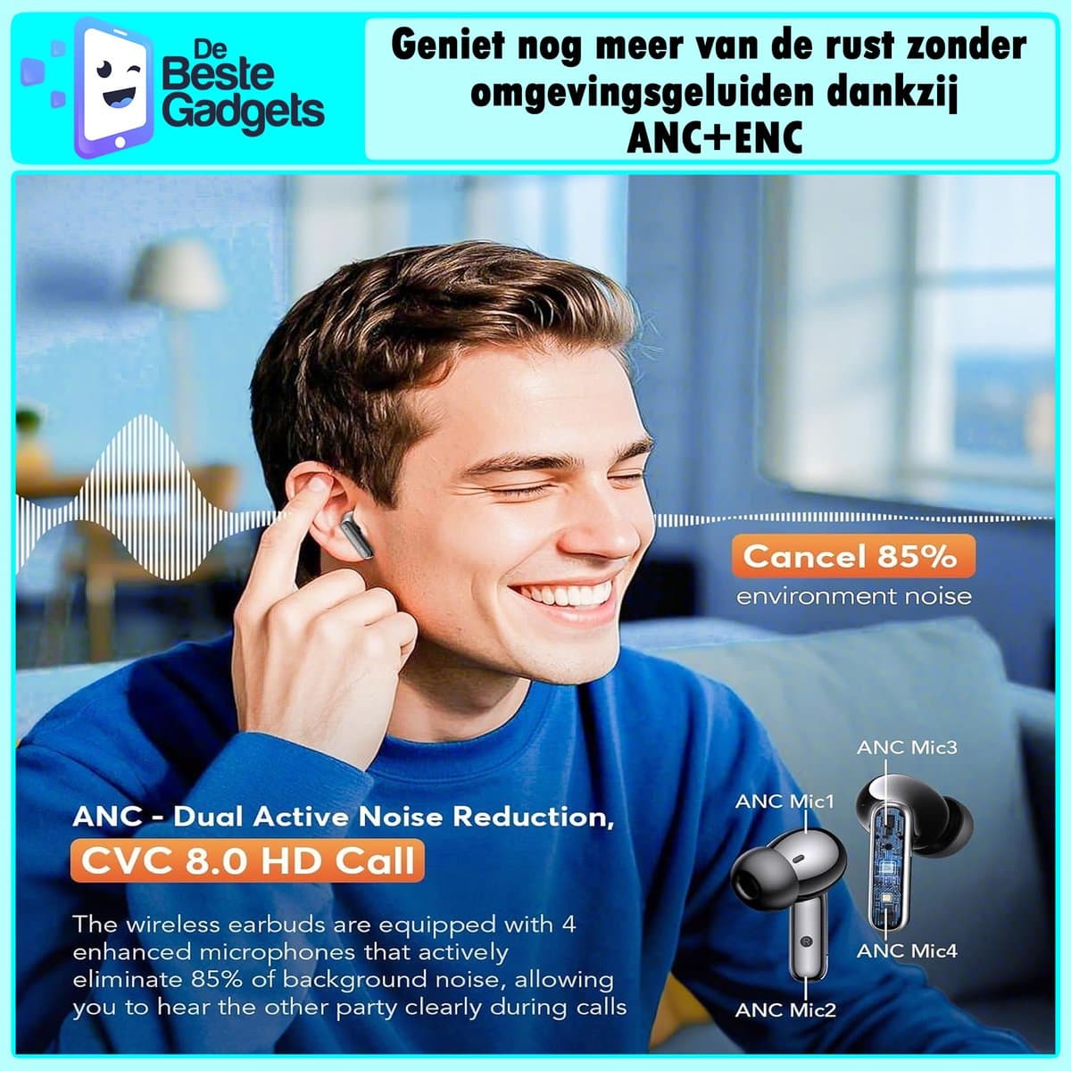 De Beste Gadgets Draadloze Oordopjes Bluetooth 5.4, 50u, IPX7 - afbeelding 1