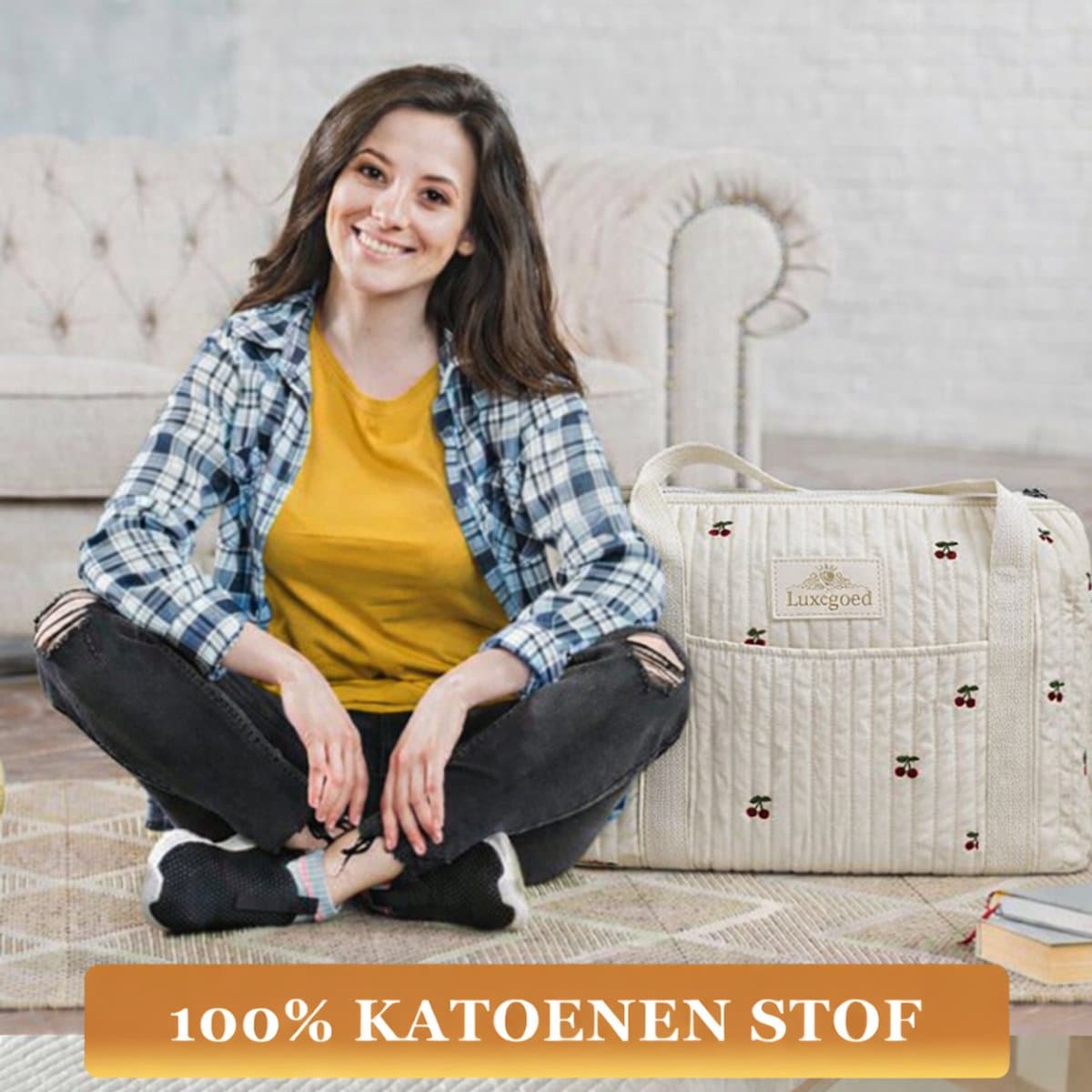 Luxegoed® Luiertas Rugzak, Verzorgingstas voor aan de kinderwagen en Buggy – Schoudertas – Kersen - XL thumbnail 8