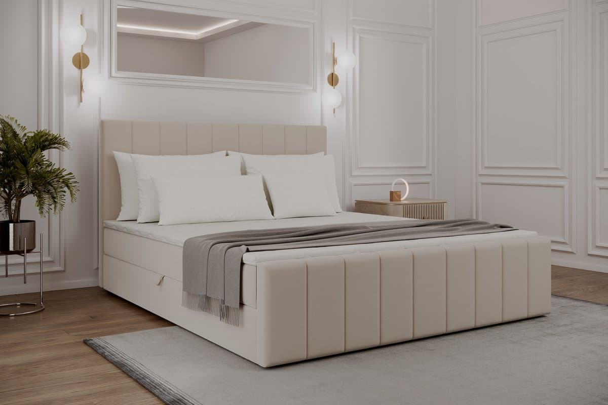Boxspringbed 01 BIS – Stijlvol & Comfortabel – Met Bonellvering, Topmatras en Opbergruimte – 160x200 Cappuccino (Manila 21) thumbnail 7