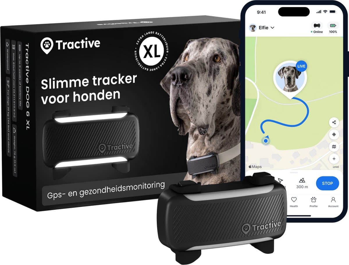 Tractive DOG 6 XL – Slimme gps-tracker voor honden met monitoring van vitale waarden en gezondheidswaarschuwingen, 6 weken batterijduur – Zwart