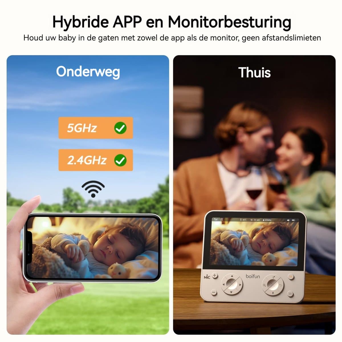 BOIFUN Babyfoon met camera - Baby Monitor met 2 Camera's - Babyfoon met Camera en App - AI-detectie (Slapen op de Buik en Gezichtsgebied) - Nachtlampje - 5.5 Inch Scherm - Video & Audio thumbnail 4