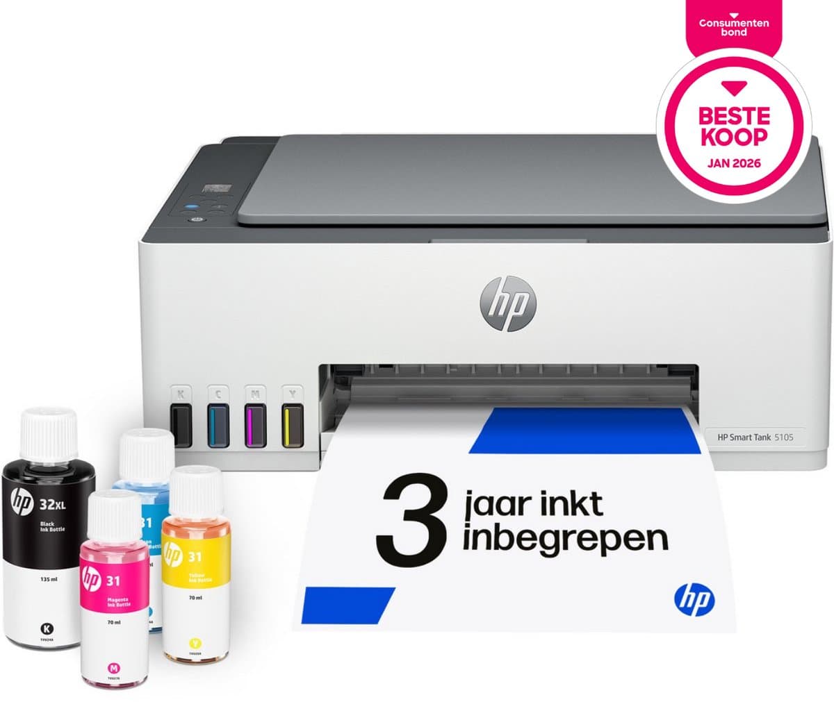 HP Smart Tank 5105 All-in-One Inkttank Printer - 3 jaar inkt