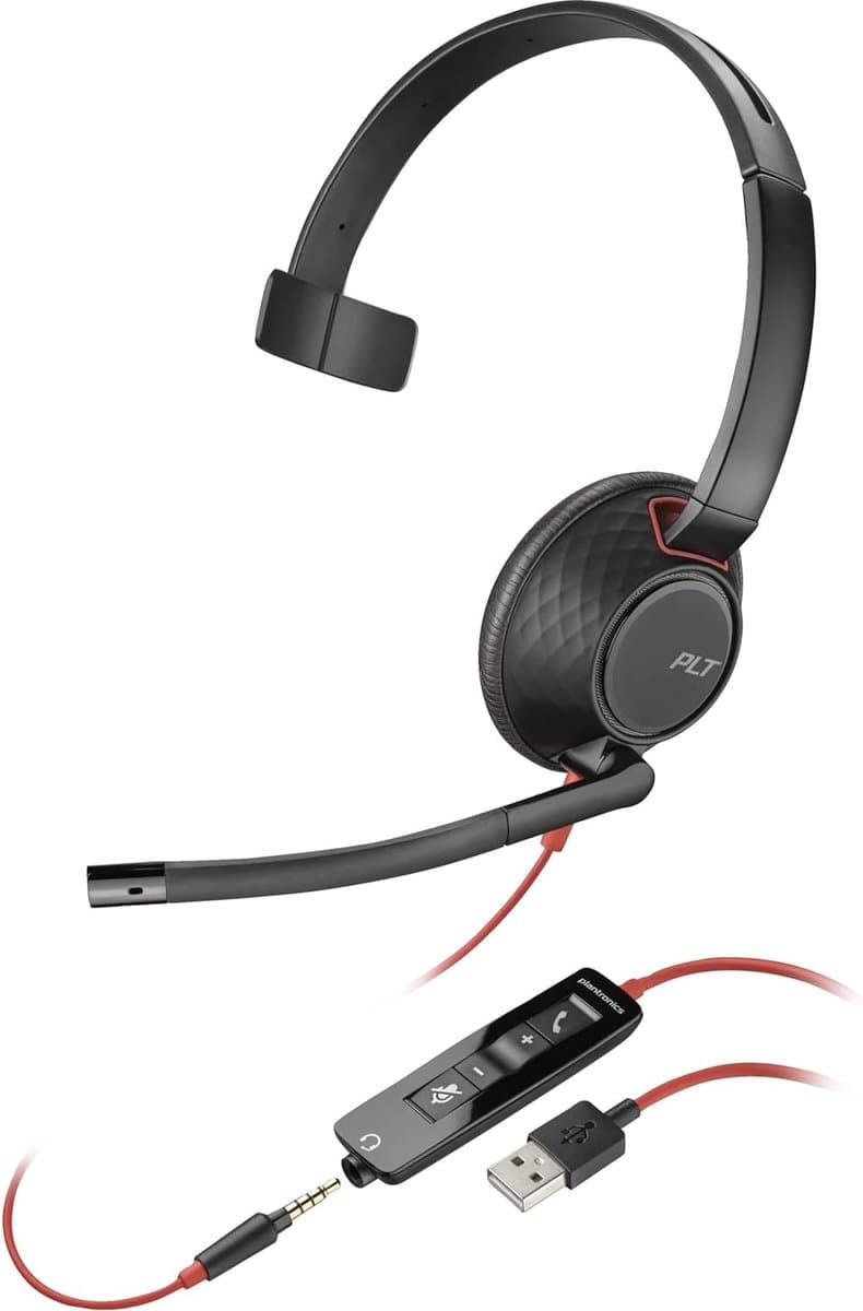 Headset Bedraad - Oorkoptelefoon Telefoon - Zakelijk Bellen - Comfortabel Ontwerp - USB-C Aansluiting - Zwart Rood