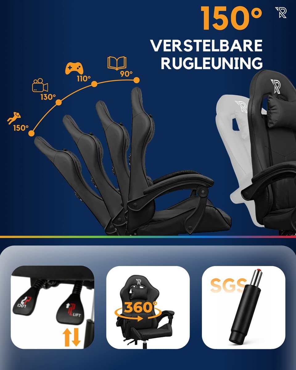 Ranqer Apollo Bureaustoel - Gaming stoel / Gaming Chair - Gamestoel - zwart thumbnail 4