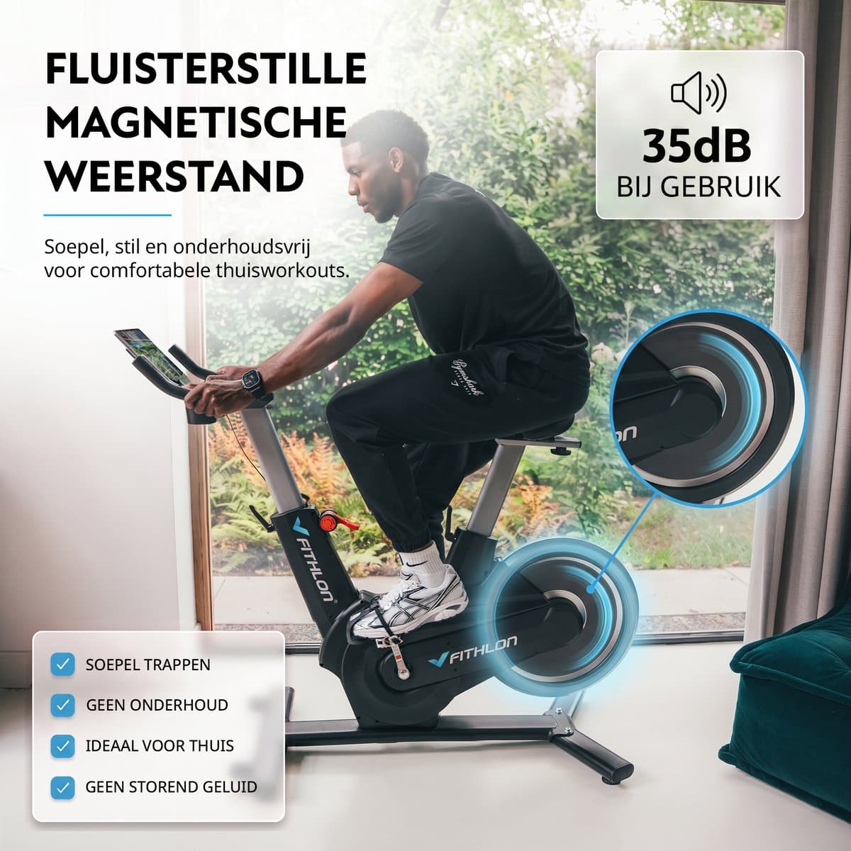 Fithlon Le Tour Hometrainer - Fitnessfiets - Inclusief App - Kinomap & Zwift Compatibiliteit - Spinningfiets - Ergonomisch & Stil - Hometrainers Fitness voor Thuis thumbnail 2