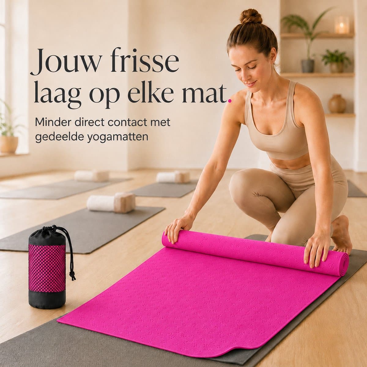 Sercano Yoga Handdoek 180x82cm - Snelle Drogende Microvezel Antislip Yoga Mat Towel - Inclusief Net Draagtas - Machinewasbaar - Hot Yoga & Vinyasa - Roos thumbnail 3
