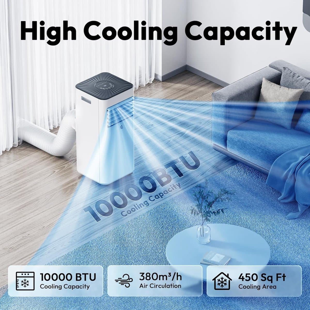 Mobiele airco 10000 BTU – 3-in-1 met ontvochtiger, afstandsbediening, timer en raamkit – tot 42 m² thumbnail 6