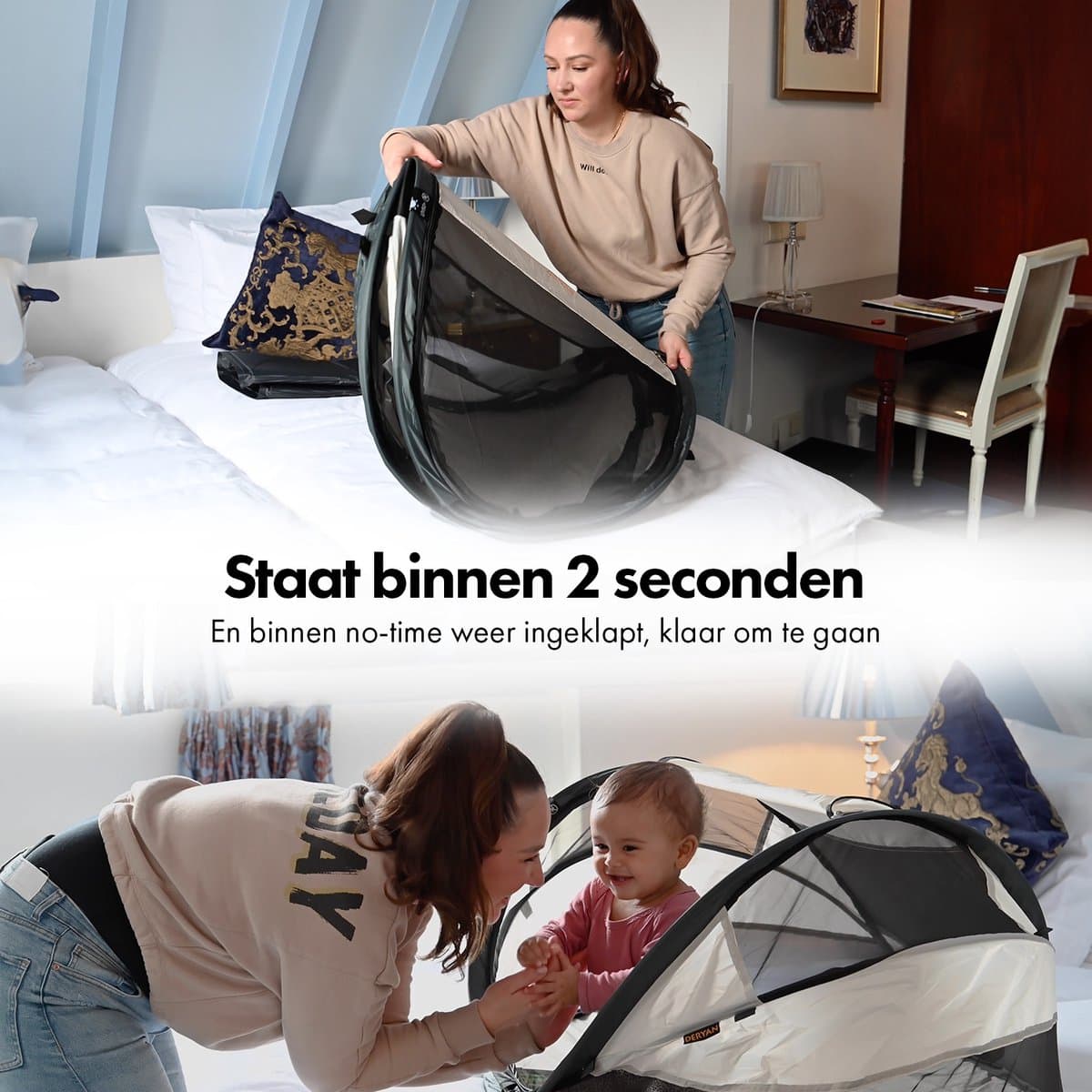 Deryan Baby Luxe Campingbedje – Inclusief zelfopblaasbare matras - Cream thumbnail 5