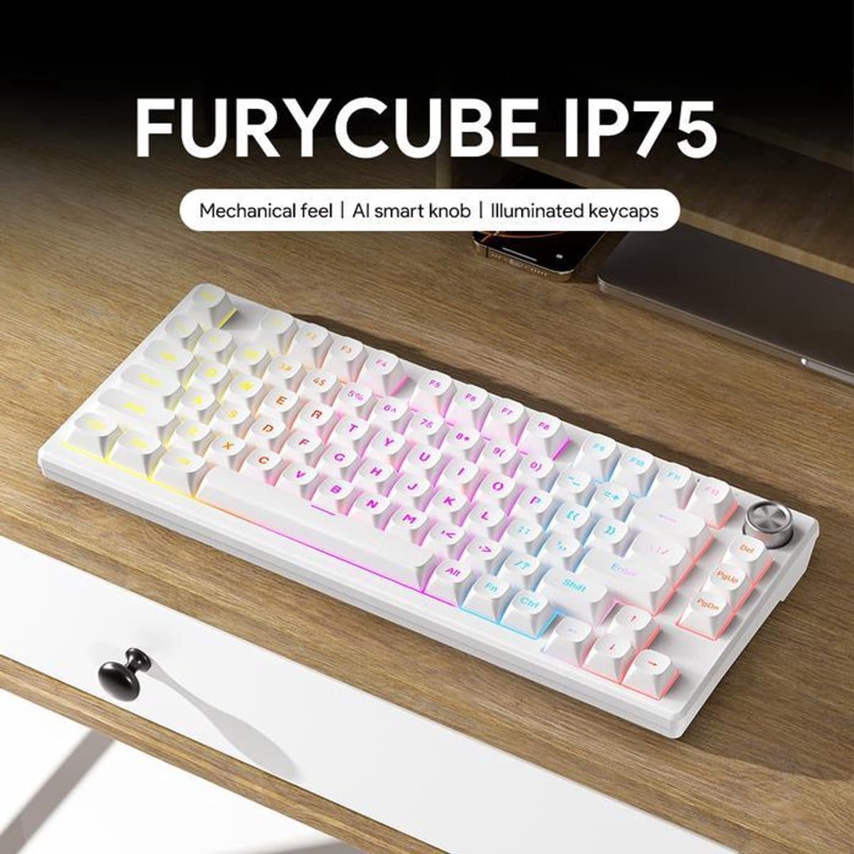 Furycube IP75 - Mechanisch Gaming Toetsenbord - 81 Toetsen - RGB Verlichting - Bedraad - Roze thumbnail 5