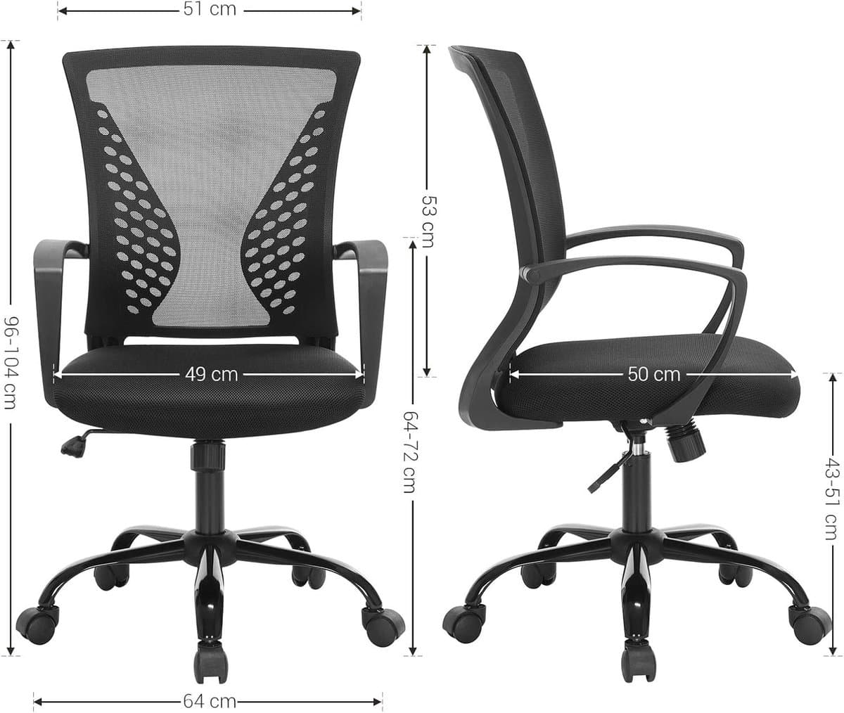 Songmics - Ergonomisch Bureaustoel - Comfortabel model - Kantelbare rugleuning - Kantoorstoel - Zwart thumbnail 8