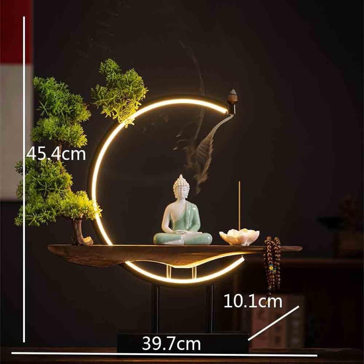 Boeddha Beeld - Decoratie Set - Woonkamer Decoratie - C-vormige Lichtring - 9.2x9.2x11cm - Groen thumbnail 3