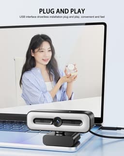 Productfoto van 4K UHD Ring Light Webcam for PC, 1080P Web Camera with Dual AI Noise-Cancelling Mics, Auto Light Correction, Privacy Cover, 73°FOV, PDAF Autofocus, Privacy Cover, for Streaming, Conference, Zoom