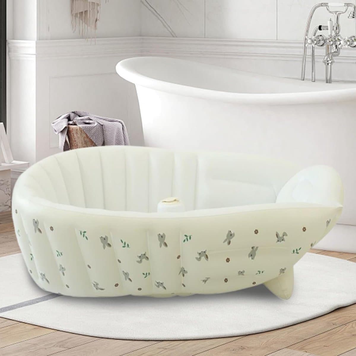 Opblaasbare Babybadkuip - Draagbaar Babybadje - Baby's Baden - Verstelbaar en Opvouwbaar - 90 x 55 cm - Konijnenkop thumbnail 2
