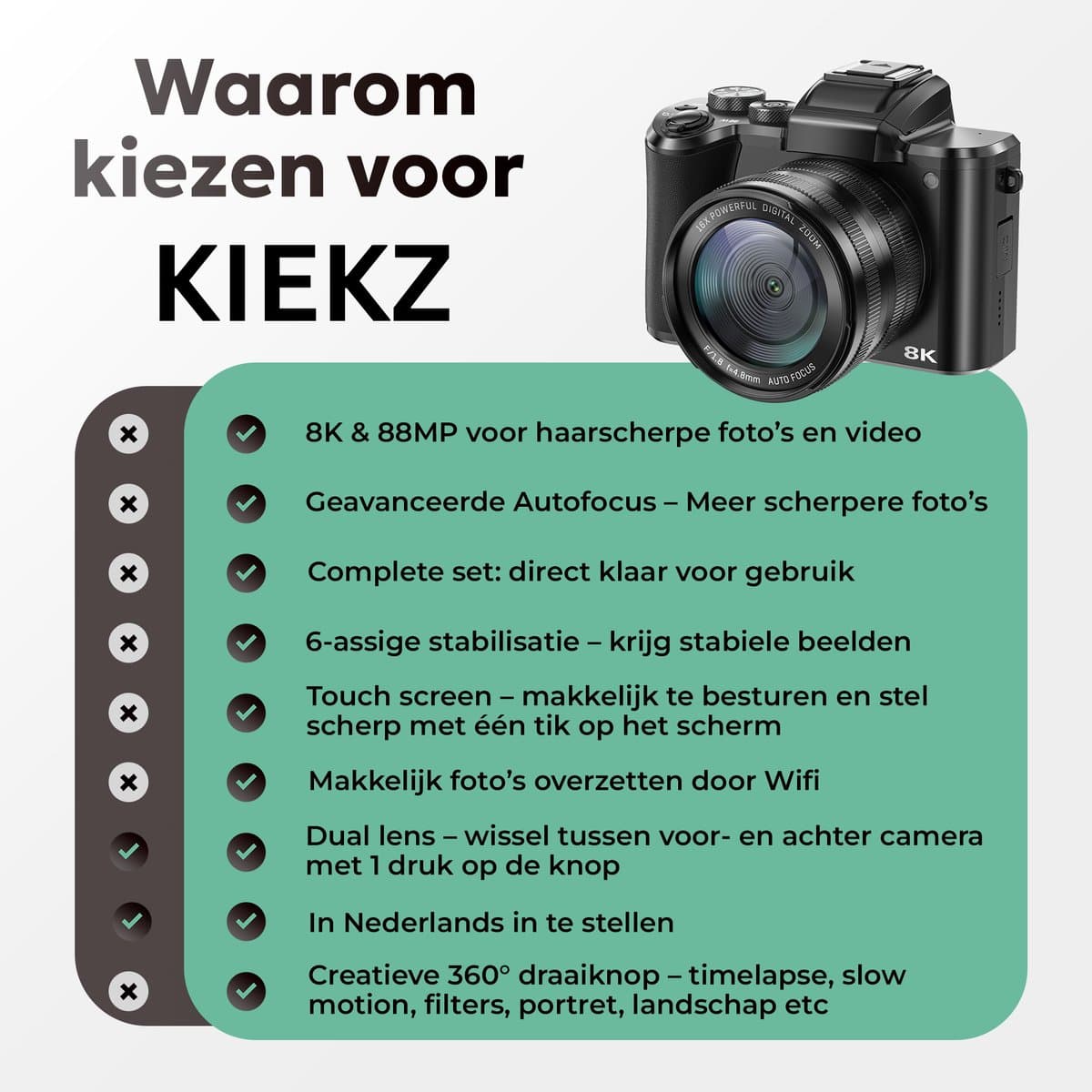 Kiekz Fotocamera 88MP - Digitale Camera 8K - 16X Digitale Zoom - Fototoestel - Compact Camera - Ideaal voor Kinderen en Beginners - Inclusief 64GB SD Kaart thumbnail 4