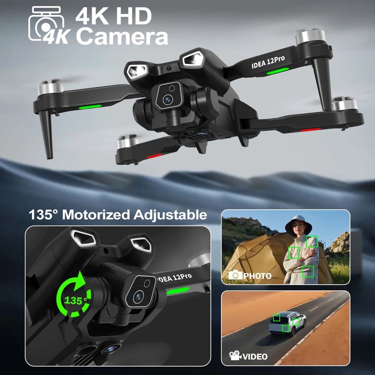 LeeuwenChoice® IDEA 12 Pro Camera Drone - Opvouwbaar - 1080P HD Camera - Met LCD-scherm - Quadcopter - Voor Beginners - Met Afstandbediening - Wifi - FPV - Met 2 Batterijen thumbnail 6