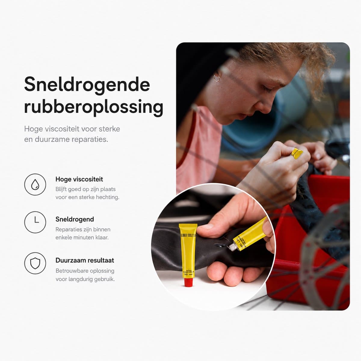 BOTC Fiets Reparatieset - voor Binnenbanden van Fietsen - met 20 vulkaniserende Plakpleisters, Metalen rasp en Bandenlichter thumbnail 3