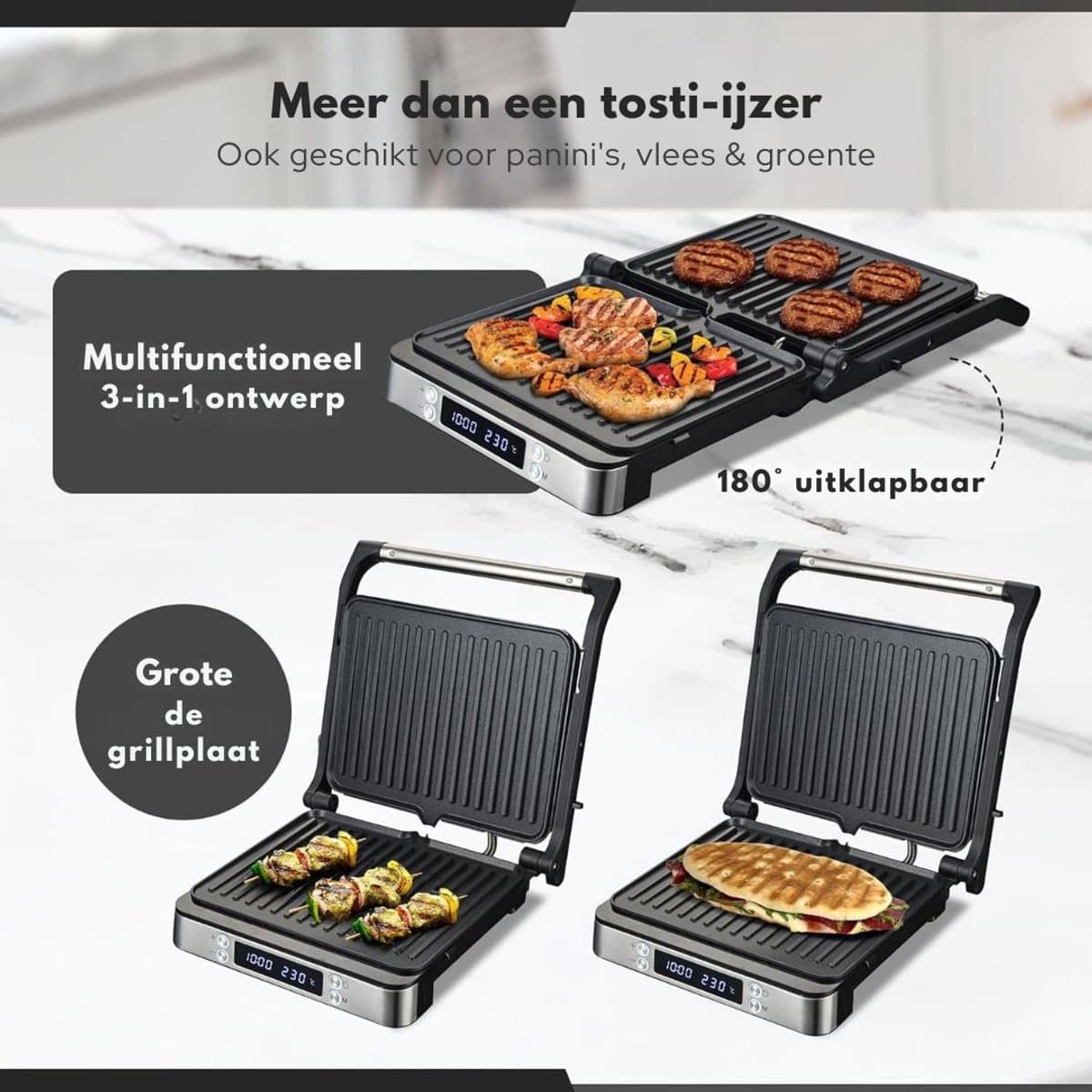 MRKK® Tosti Apparaat - Panini Grill - Contactgrill thumbnail 3