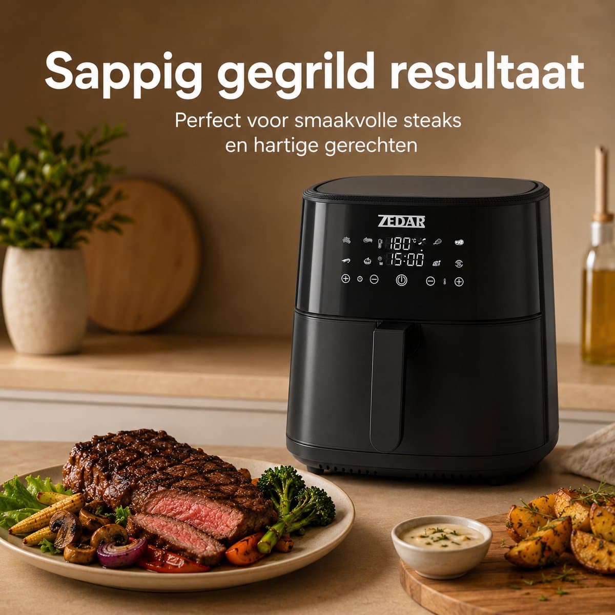 Airfryer XXL - Met APP - Groot 8 Liter - Heteluchtfriteuse - Zwart - Digital Touchscreen - 50 voorgeprogrammeerde gerechten Zedar AF600 thumbnail 3