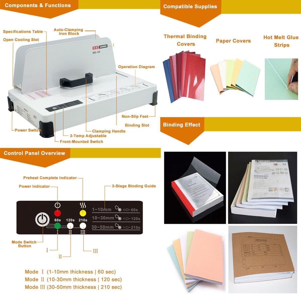 Thermische Boekbindmachine - Hot Melt Binder - Documenten Bind - Keramische Verwarming - Tot 50mm dik - Zwart thumbnail 5