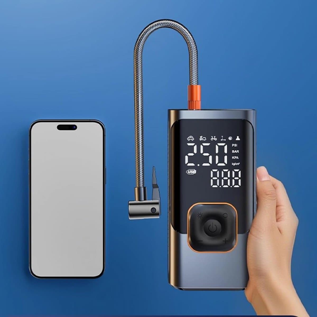 Draagbare Bandenpomp - Luchtcompressor Voertuigen - Banden Oppompen - Automatische Uitschakeling - Compact Ontwerp - Zwart thumbnail 6