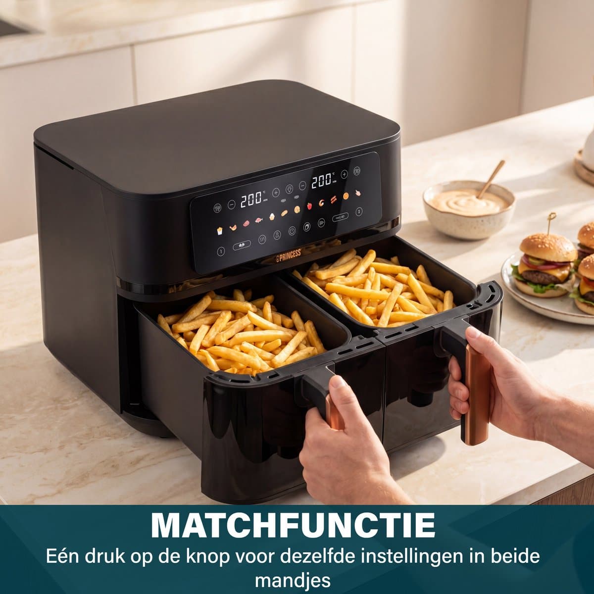 Princess 182272 Dubbele Airfryer - 2x 4.5L - 9 liter - 2 manden - XXL - Touchscreen - Kijkvenster - 12 programma's - 3100W thumbnail 4