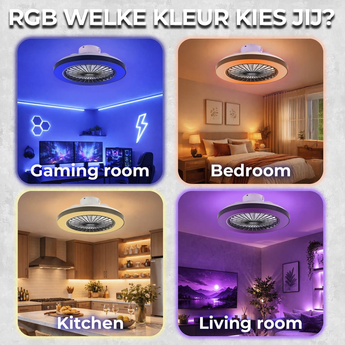 WERYOU® illuminAIR Plafondventilator - Plafonniere - Plafondventilator met Afstandsbediening - Plafondlamp - Plafond ventilator met Verlichting - Ventilator lamp - RGB Ledlamp thumbnail 4