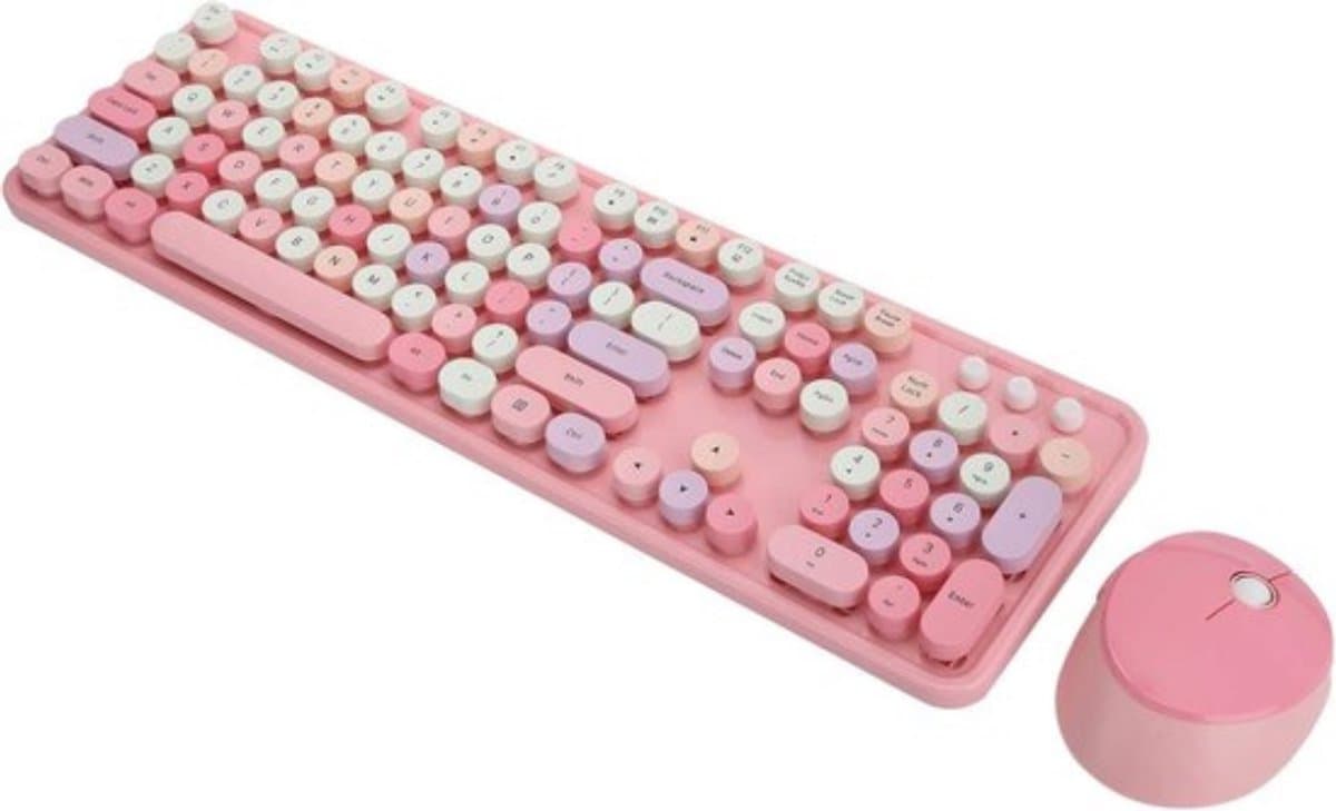 Thuys - Schattige Toetsenbord- en Muisset met 104 Toetsen, Retro-stijl, Kantoorefficiëntie, Multimediaknop, Ergonomisch Ontwerp, Roze Thema.