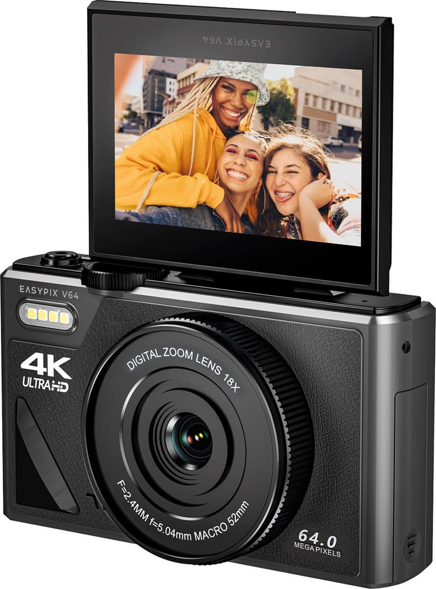 Easypix V64 Flip - Compactcamera - Met Klapscherm - Zwart thumbnail 4