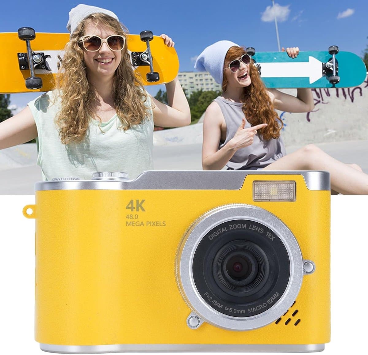 Digitale camera - 1080P HD 48MP digitale point-and-shoot camera met 2,4 inch HD-klapscherm, ingebouwde LED-vullamp, 8x digitale zoom, voor tieners en studenten - met 32G geheugenkaart (geel) thumbnail 7