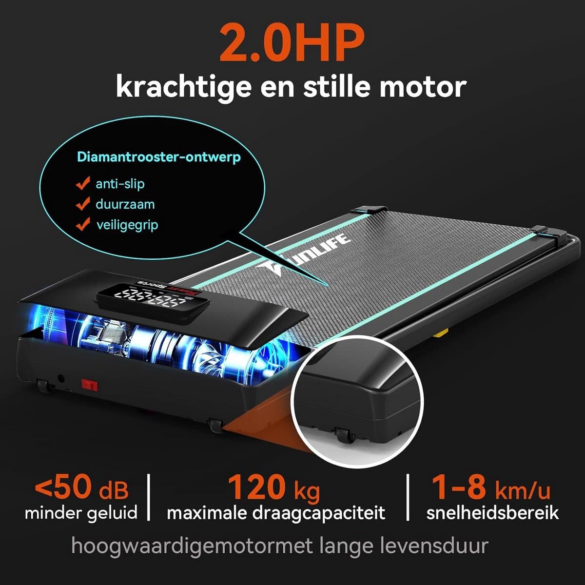 Loopband Inklapbaar - Hometrainer Elektrisch - Walking Pad Fitness - thuisgebruik thumbnail 4