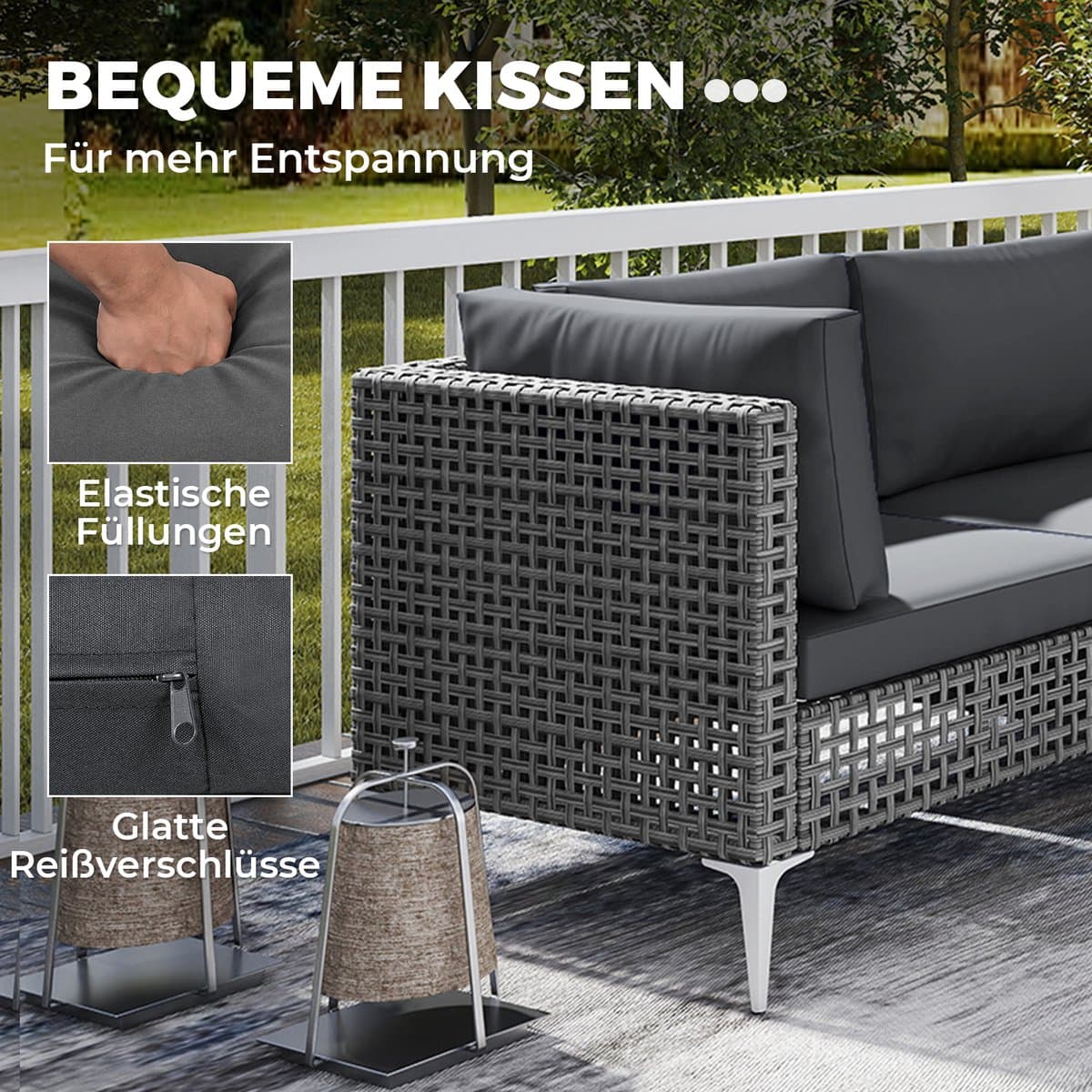 COSTWAY Loungemeubelen voor buiten, rotan tuinlounge met tafel en kussens, vrij te combineren, tuinmeubelset, balkonmeubels, terrasmeubels, zitgroep voor tuin, terras, balkon thumbnail 3