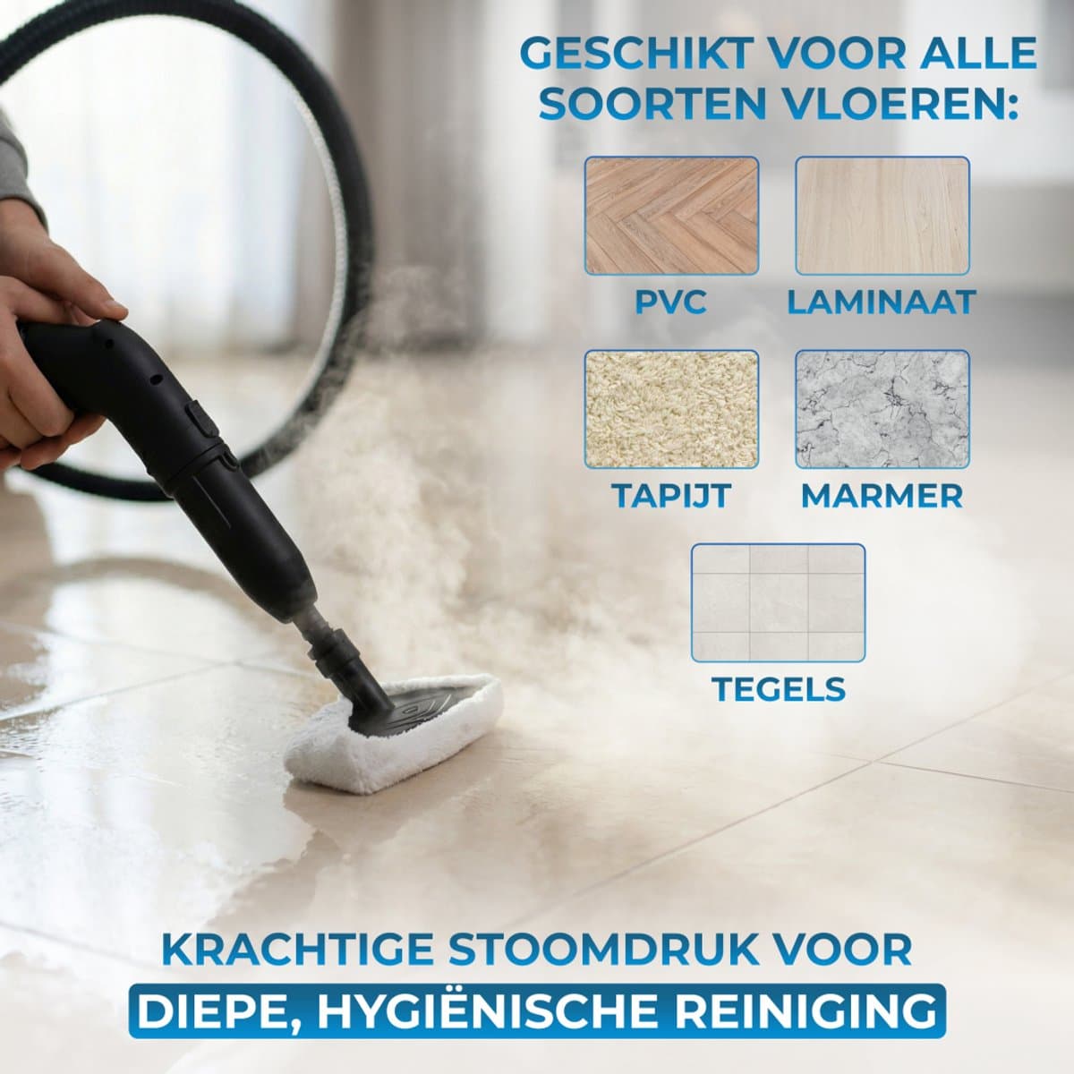 Powell Stoomreiniger - Tapijtreiniger - Handstoomreiniger - Vlekkenreiniger - Stoomapparaat - Reinigingsmachine - Inclusief accesoires - Voor vloer, bank, badkamer, tapijt en ramen - Zwart thumbnail 3