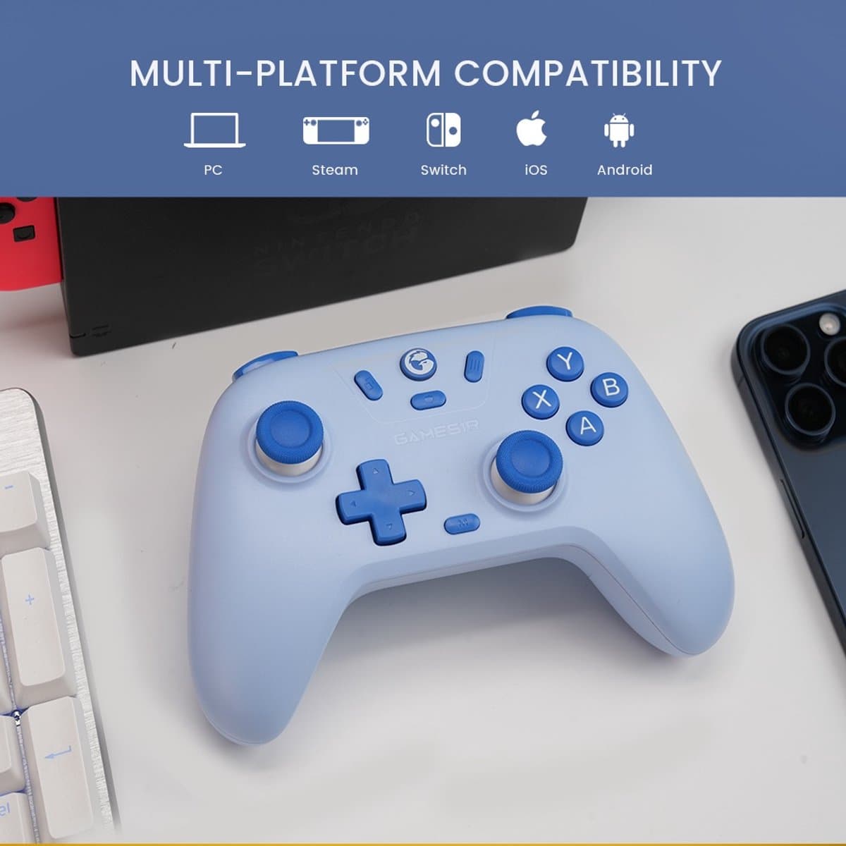 GameSir Nova Lite - Draadloze Controller - Hall Effect - Voor Switch/Switch 2/PC/Android/iOS - Blauw thumbnail 2