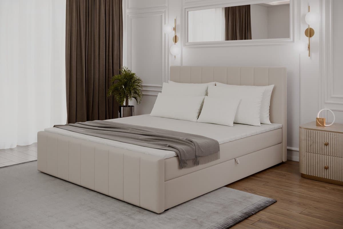 Boxspringbed 01 BIS – Stijlvol & Comfortabel – Met Bonellvering, Topmatras en Opbergruimte – 160x200 Cappuccino (Manila 21) thumbnail 6