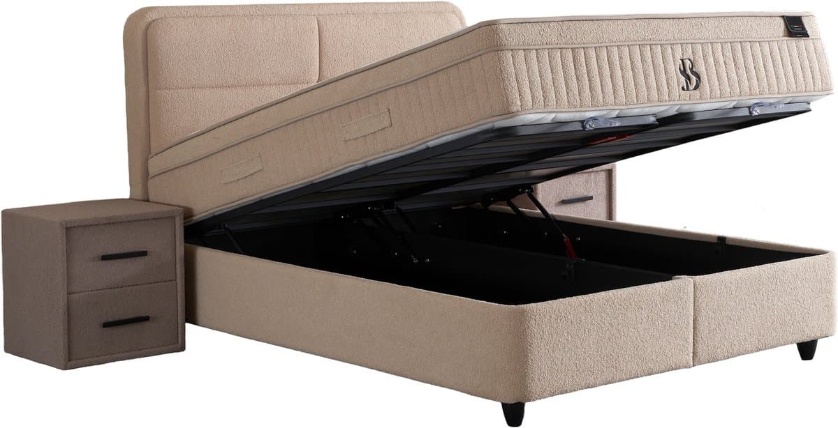 BSS Bedding Luccebedd - Complete Boxspring - Boxspring 160x200 - Boxspring met Opbergruimte - Bedden - Slaapkamerbed - 1 x Matras met Topper - 2 x Bedbox - 1 x Hoofdbord - Vlekbestendige & Gemakkelijk te Reinigen Stof thumbnail 3