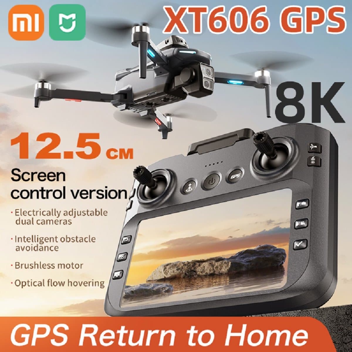 Mijia XT606 Drone 4K GPS HD Dubbele Camera met Gimbal, 360° Obstakelvermijding en 5.6" Scherm thumbnail 4