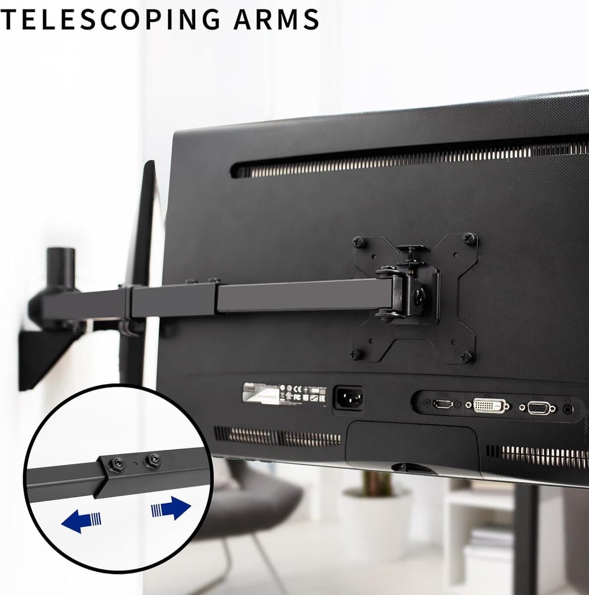 Dubbele Monitor Arm - Scherm Ophanging - Bureau Ruimte Besparen - Telescopische Arm - Tot 32 Inch - Zwart thumbnail 8
