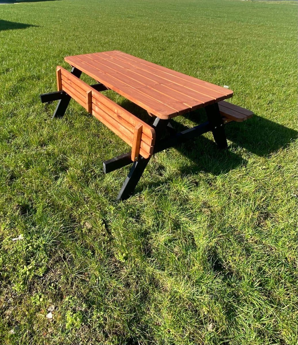 Picknicktafel Bruno | Tuintafel 6 persoons | Bruin Zwart Gespoten Gedroogd Grenen Hout! thumbnail 4