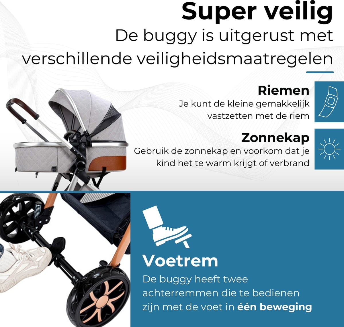 Lunola Nova - Kinderwagen 3-in-1 - incl. autostoel - 0-20kg - XXL - Multifunctionele Buggy 3in1 - Lichtgrijs thumbnail 2