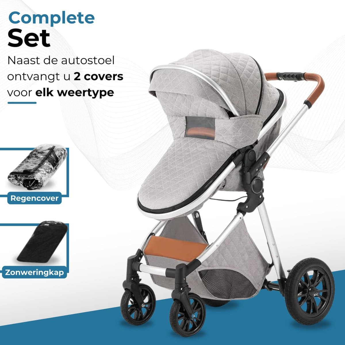Lunola Nova - Kinderwagen 3-in-1 - incl. autostoel - 0-20kg - XXL - Multifunctionele Buggy 3in1 - Lichtgrijs thumbnail 7